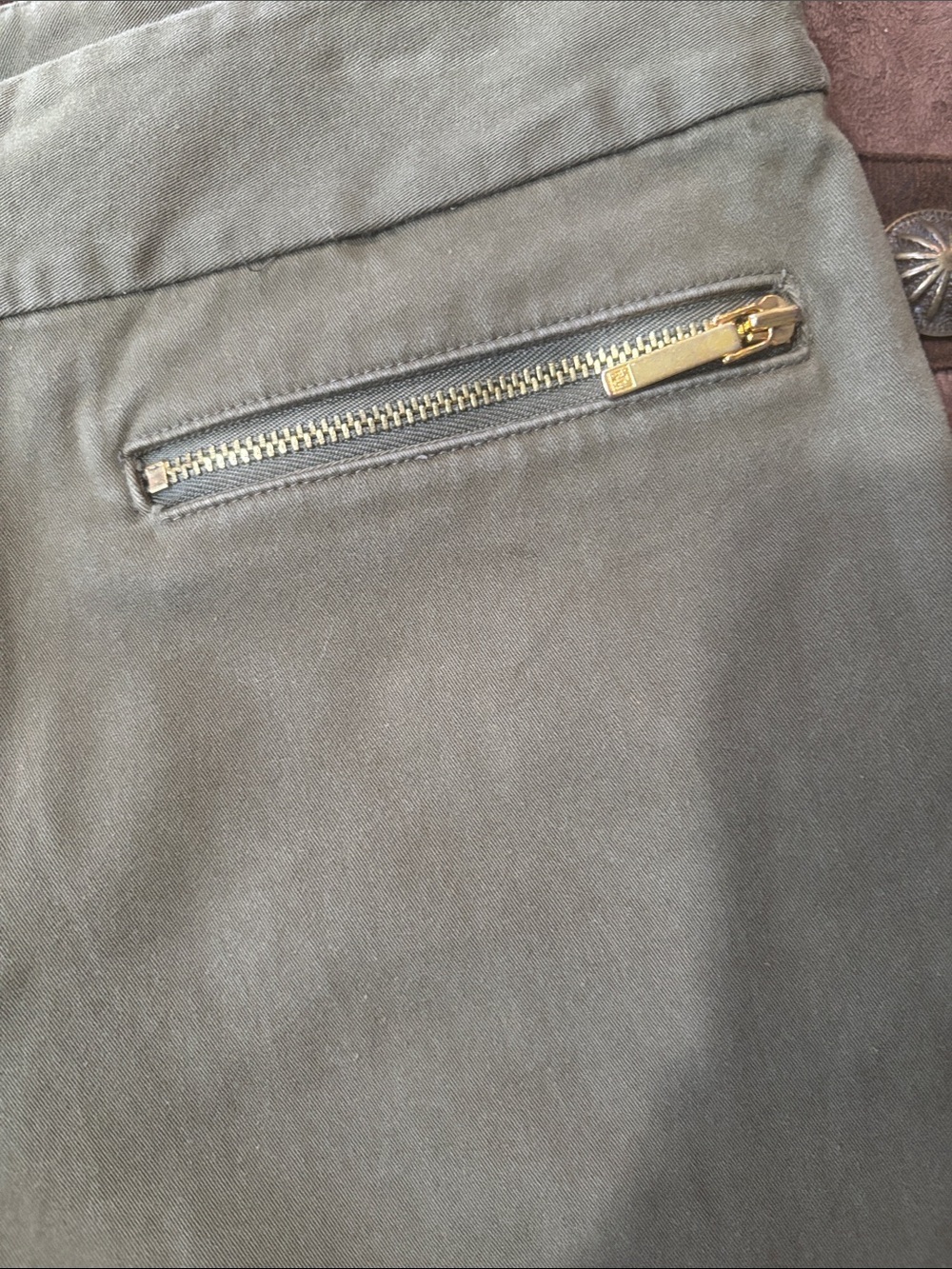 Lauren Ralph Lauren Olive Green Straight-Leg Pants with Gold Zippers - Picture 6 of 6
